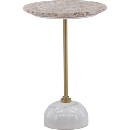 Aja Side Table by Arch & Plane in beige, brass. Made from tendu marble, rajnagar marble, iron in a modern style.