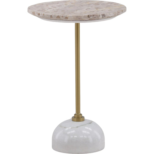 Rune Side Table by Arch & Plane in beige, brass. Made from tendu marble, rajnagar marble, iron in a unique style.