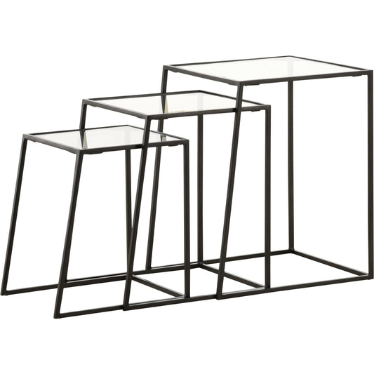Eliska Nesting Tables by Arch & Plane in black. Made from iron, glass in a unique style.