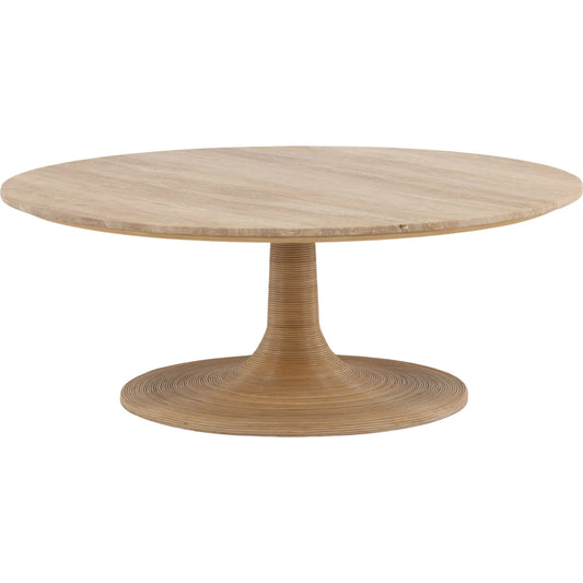 Awilda Coffee Table by Arch & Plane in natural. Made from travertine, cane, iron in a unique style.