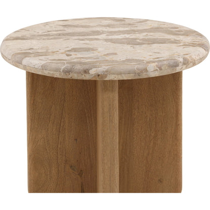 Darleen Side Table by Arch & Plane in beige, natural. Made from tendu marble, mango wood in a unique style.