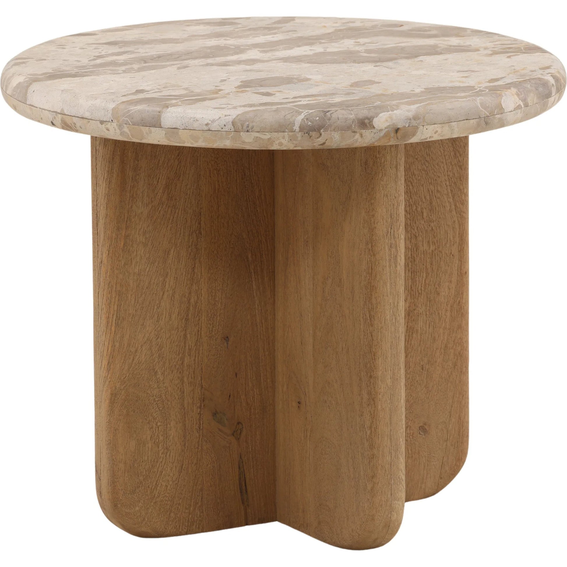 Darleen Side Table by Arch & Plane in beige, natural. Made from tendu marble, mango wood in a unique style.
