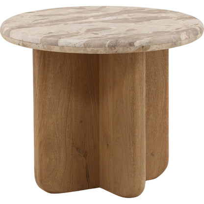 Darleen Side Table by Arch & Plane in beige, natural. Made from tendu marble, mango wood in a unique style.