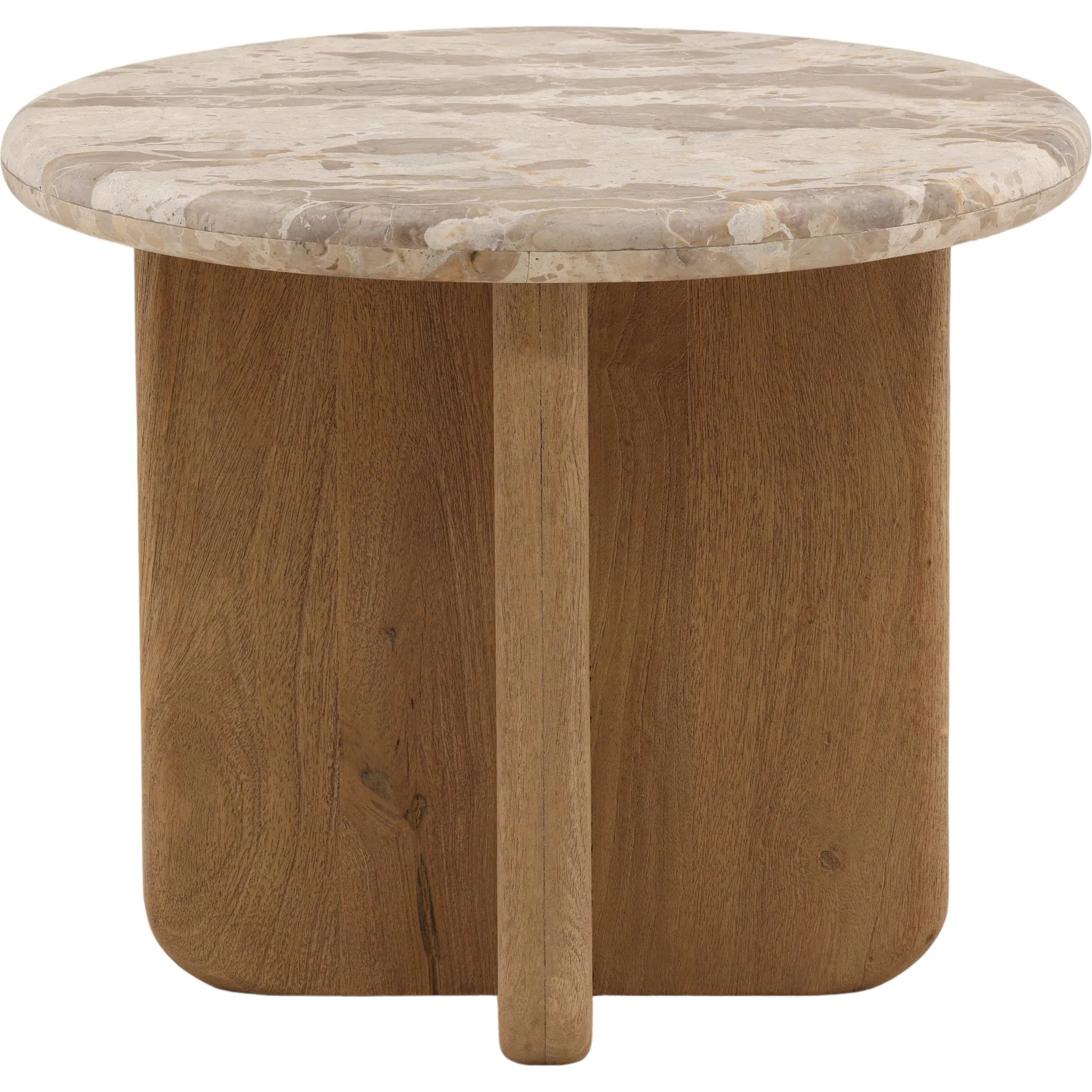 Darleen Side Table by Arch & Plane in beige, natural. Made from tendu marble, mango wood in a unique style.