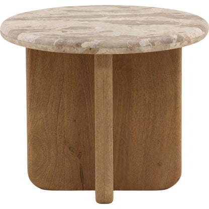 Darleen Side Table by Arch & Plane in beige, natural. Made from tendu marble, mango wood in a unique style.