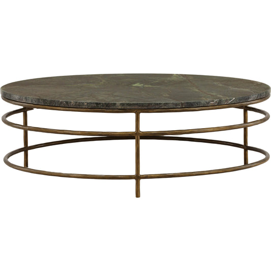 Loriann Coffee Table by Arch & Plane in brown, green marble, antique brass. Made from bidasar marble, iron in a unique style.