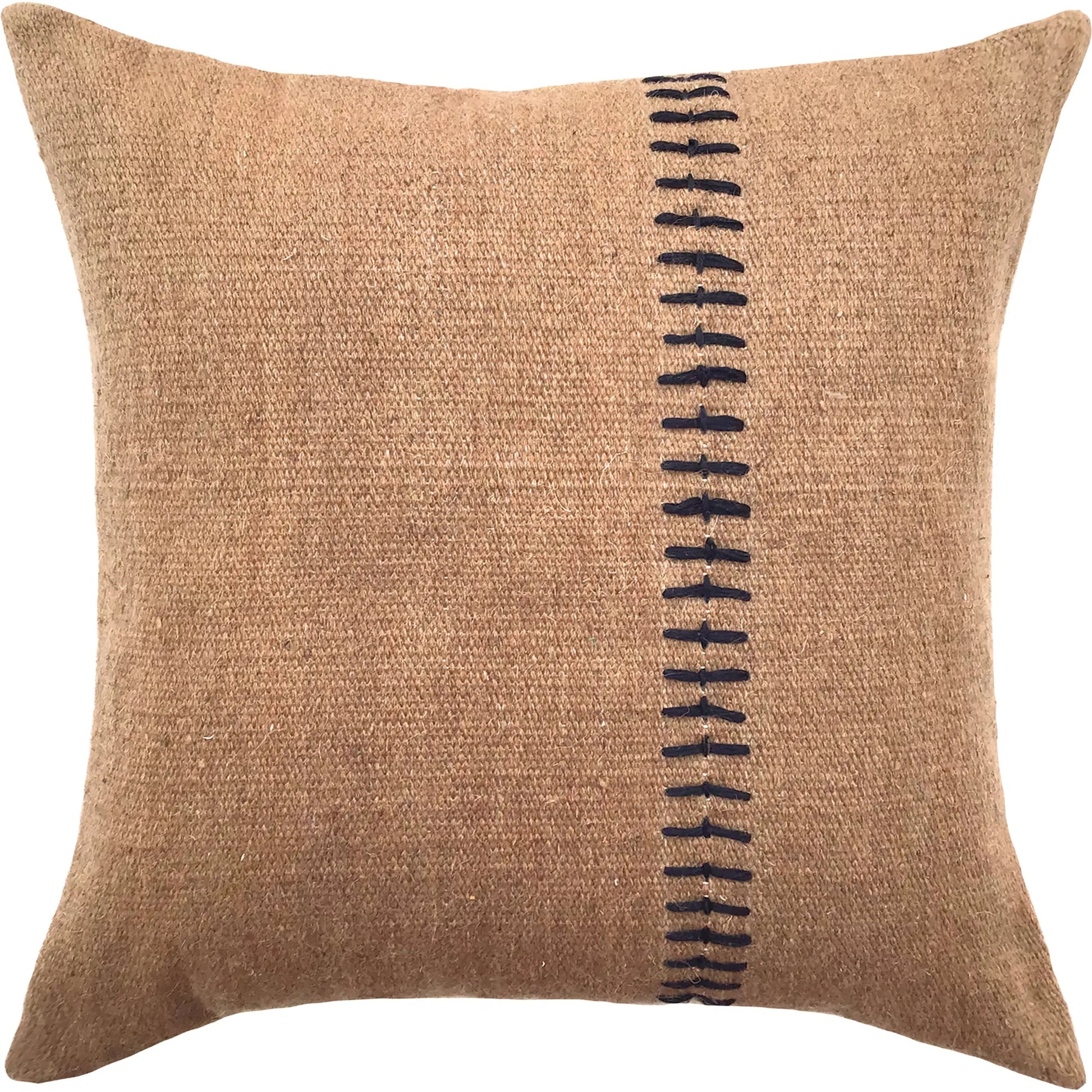 Chandler Pillow by Arch & Plane in taupe with black accents. Made from 100% wool cover with down alternative insert in a rustic style.