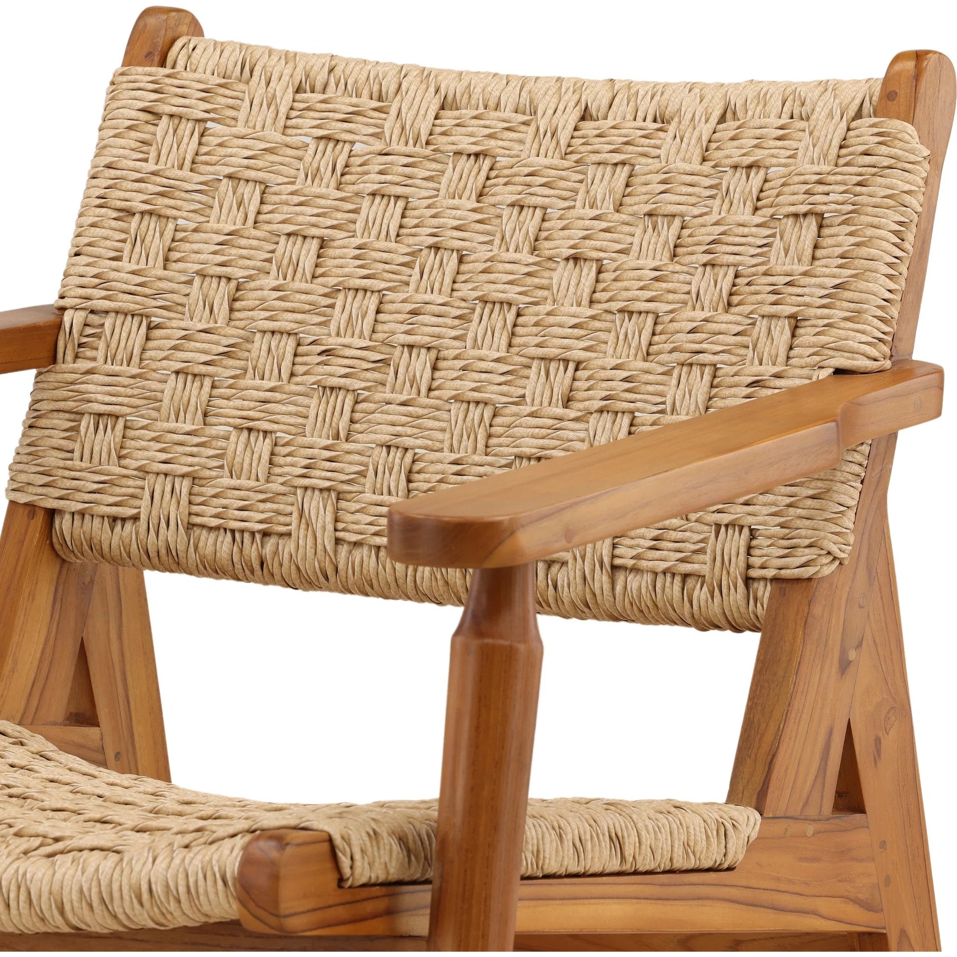 Adolf Outdoor Occasional Chair by Arch & Plane in natural. Made from synthetic rattan, teak wood in a unique style.