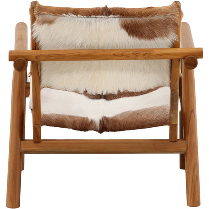 Jonnie Occasional Chair by Arch & Plane in brown, white. Made from goat hide, teak wood in a unique style.