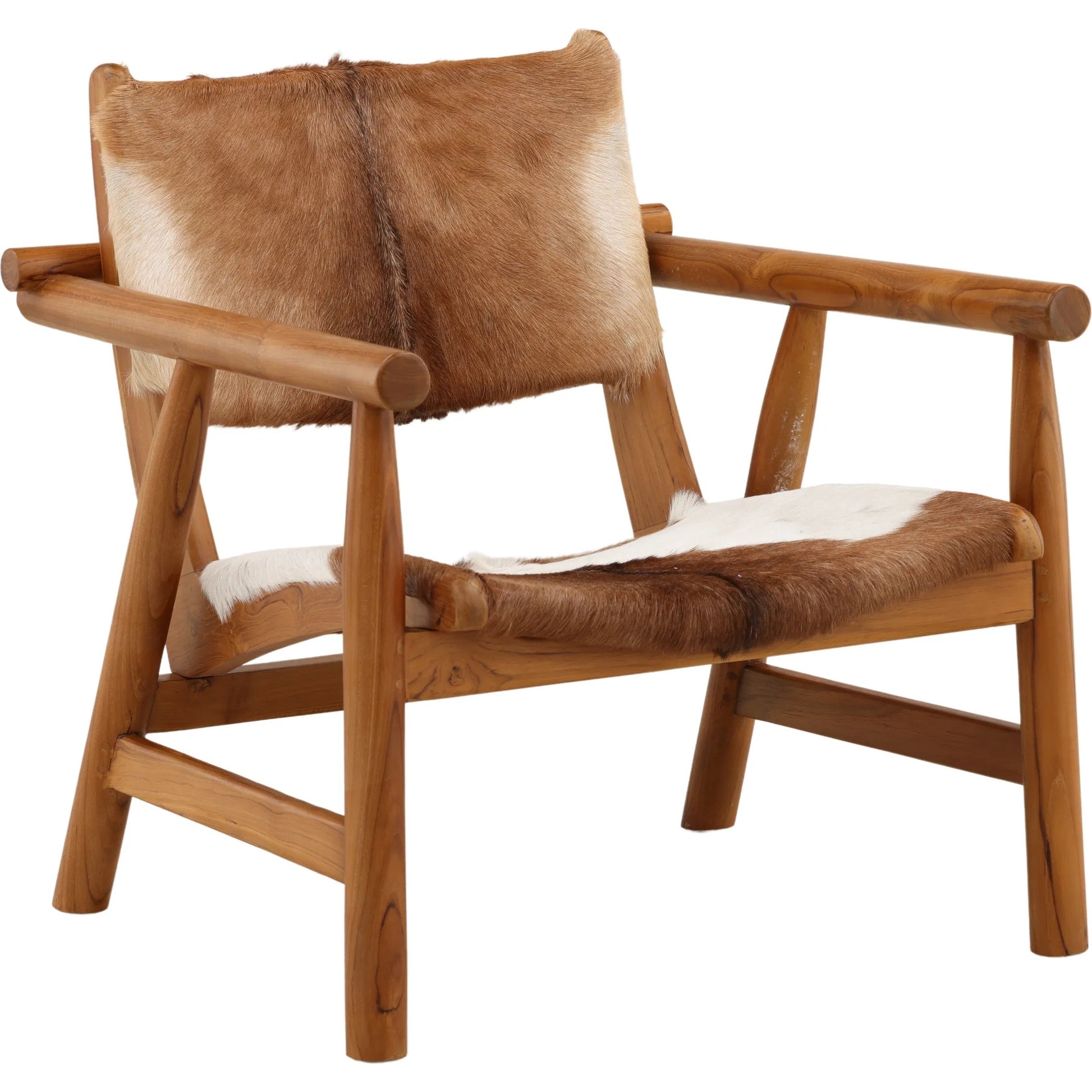 Jonnie Occasional Chair by Arch & Plane in brown, white. Made from goat hide, teak wood in a unique style.