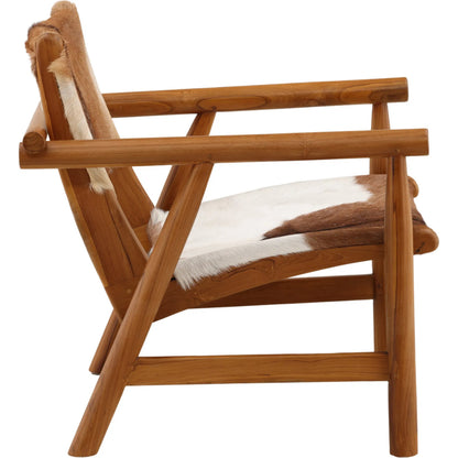 Jonnie Occasional Chair by Arch & Plane in brown, white. Made from goat hide, teak wood in a unique style.
