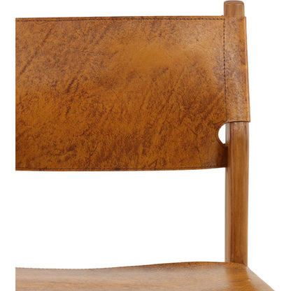 Yvette Counter Stool by Arch & Plane in natural, antique light brown leather. Made from genuine leather, teak wood in a unique style.