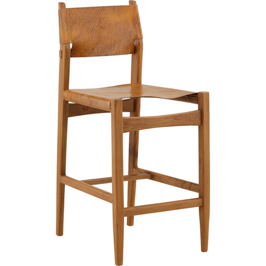 Yvette Counter Stool by Arch & Plane in natural, antique light brown leather. Made from genuine leather, teak wood in a unique style.