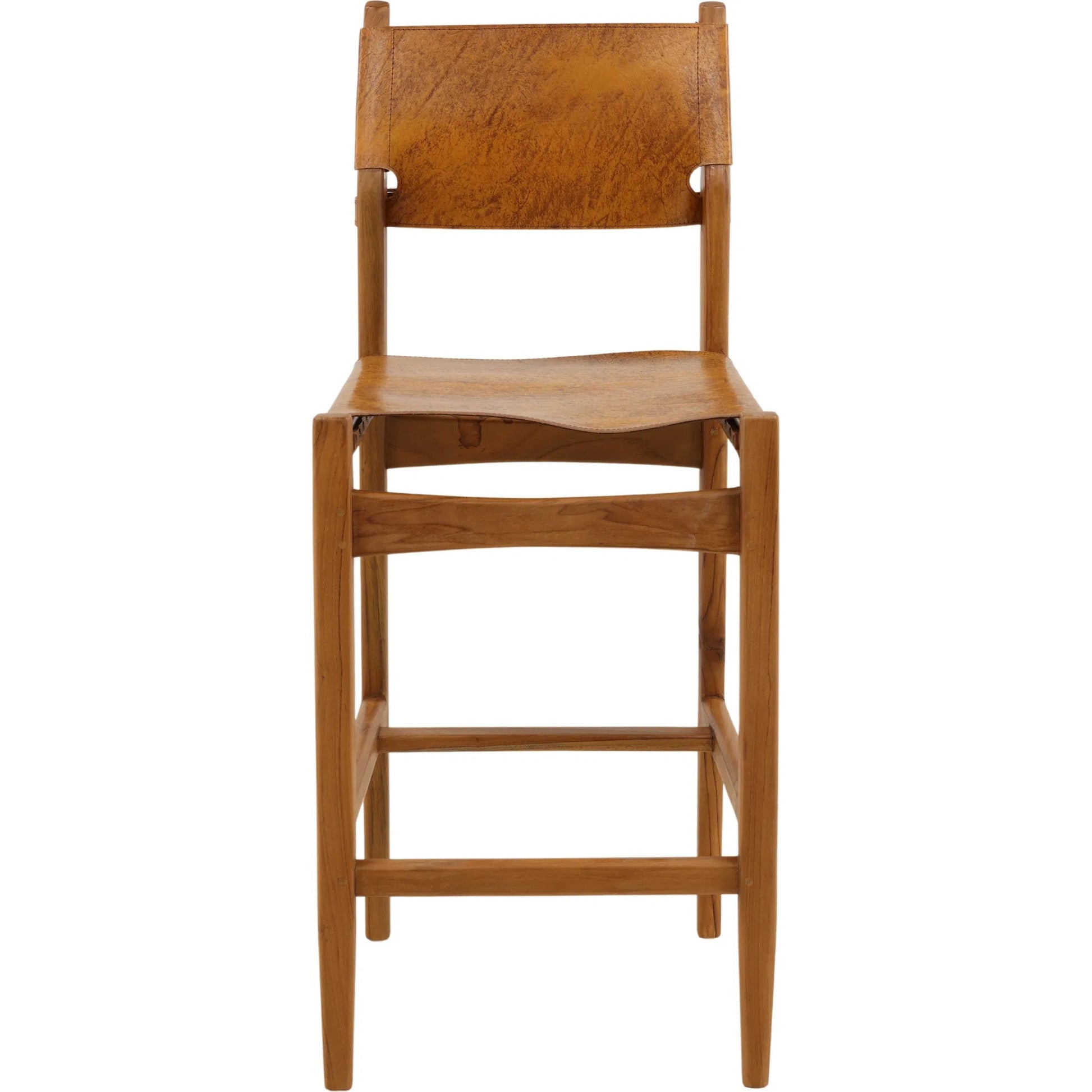 Yvette Counter Stool by Arch & Plane in natural, antique light brown leather. Made from genuine leather, teak wood in a unique style.