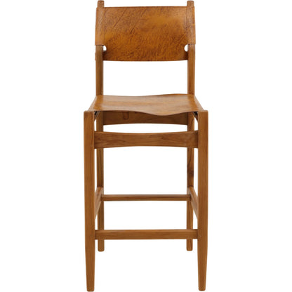 Yvette Counter Stool by Arch & Plane in natural, antique light brown leather. Made from genuine leather, teak wood in a unique style.