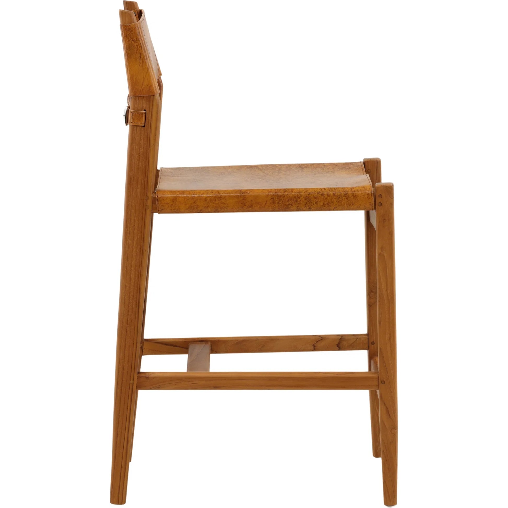 Yvette Counter Stool by Arch & Plane in natural, antique light brown leather. Made from genuine leather, teak wood in a unique style.