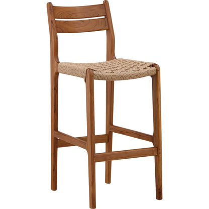 Tawanna Outdoor Bar Stool by Arch & Plane in natural. Made from synthetic rattan, teak wood in a unique style.