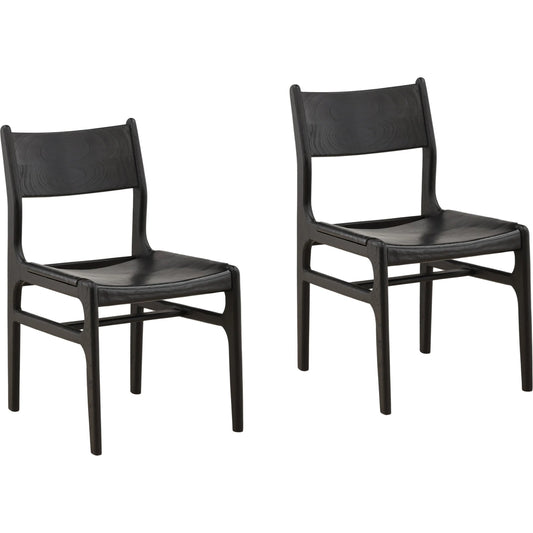 Marcella Dining Chair (Set of 2) by Arch & Plane in black. Made from genuine leather, teak wood in a unique style.
