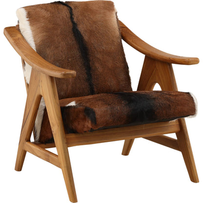 Kim Occasional Chair by Arch & Plane in brown, white. Made from goat hide, teak wood in a unique style.