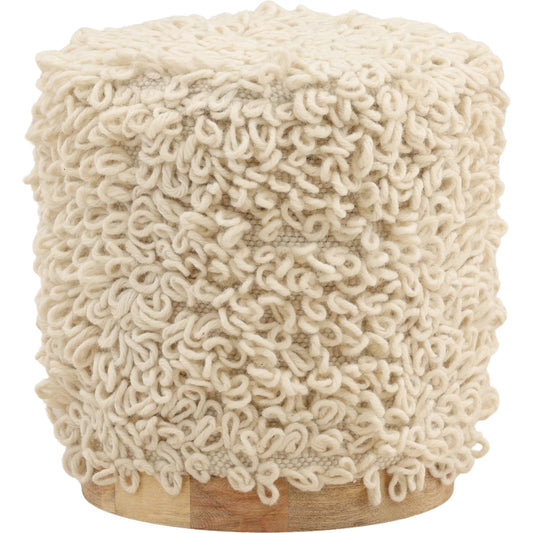 Menta Stool by Arch & Plane in ivory. Made from handwoven wool, wood in a unique style.
