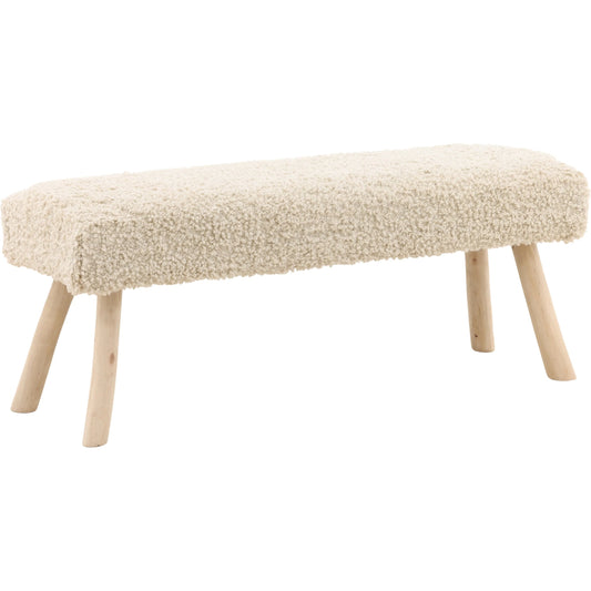 Hillcrest Bench by Arch & Plane in ivory. Made from handwoven boucle fabric, wood in a unique style.