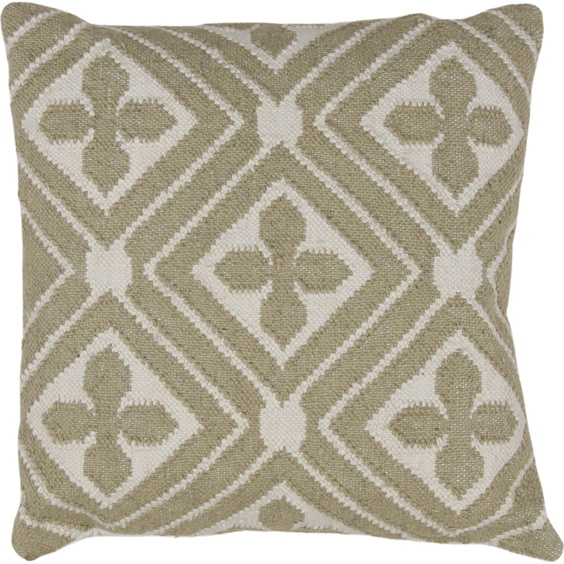Dillan Outdoor Pillow by Arch & Plane in sage. Made from handwoven punja kilim pet yarn in a unique style.