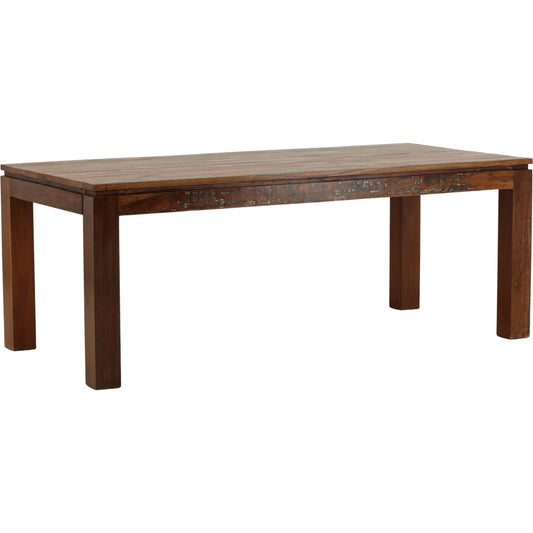 Quince Dining Table by Arch & Plane in medium brown distressed paint. Made from reclaimed mango wood in a unique style.