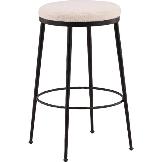 Kacie Barstool by Arch & Plane in ivory, black. Made from cotton boucle fabric, iron in a unique style.