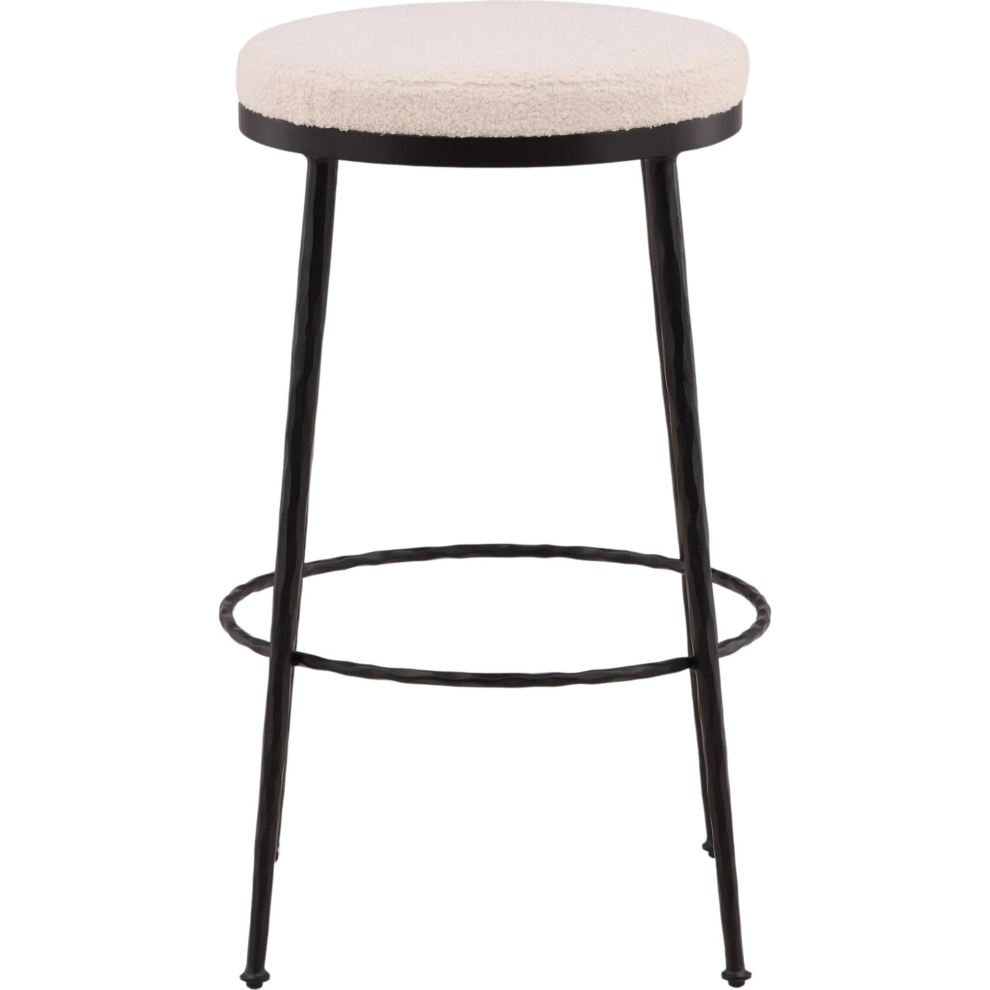 Kacie Barstool by Arch & Plane in ivory, black. Made from cotton boucle fabric, iron in a unique style.