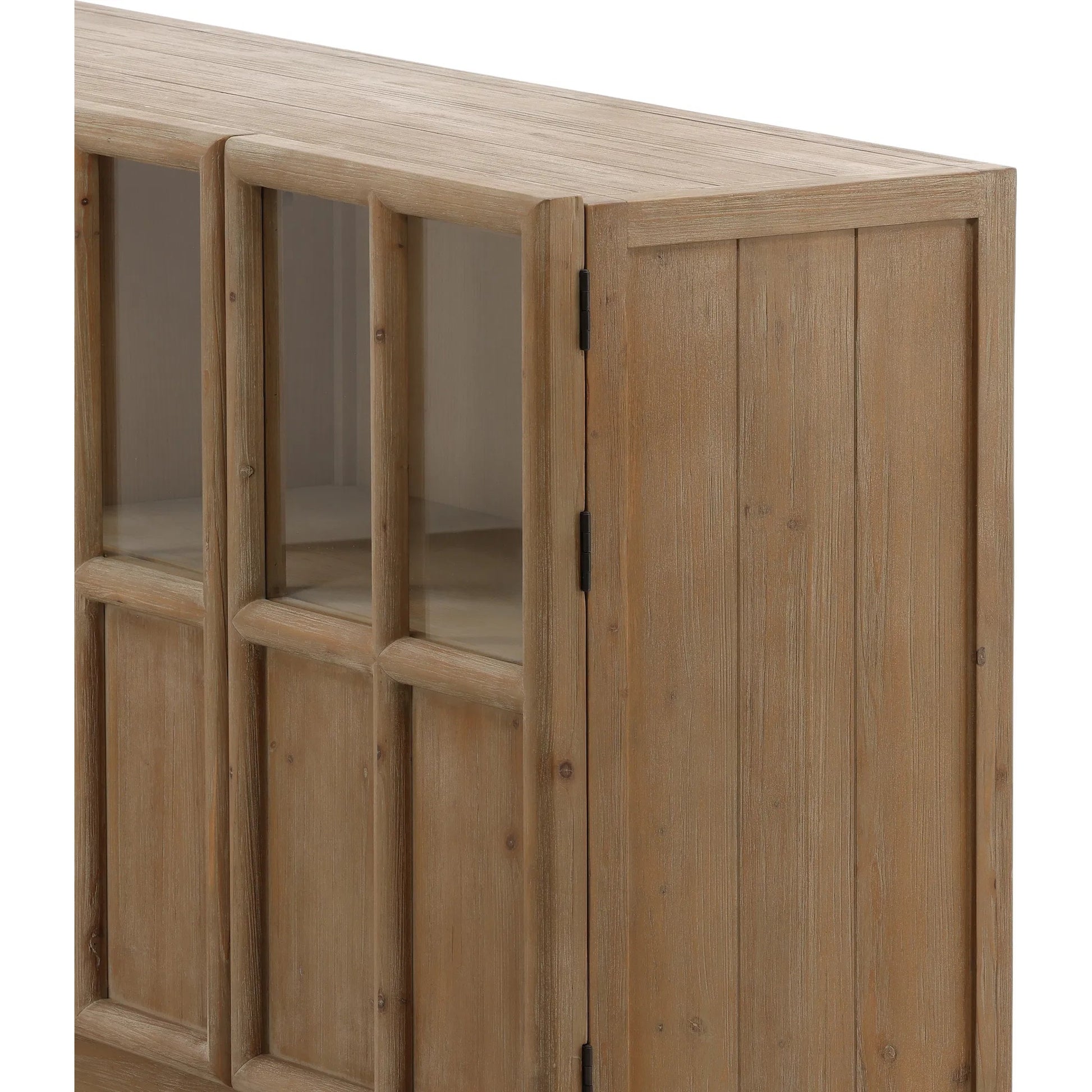 Eris Sideboard by Arch & Plane in brown. Made from reclaimed pine wood, glass in a unique style.