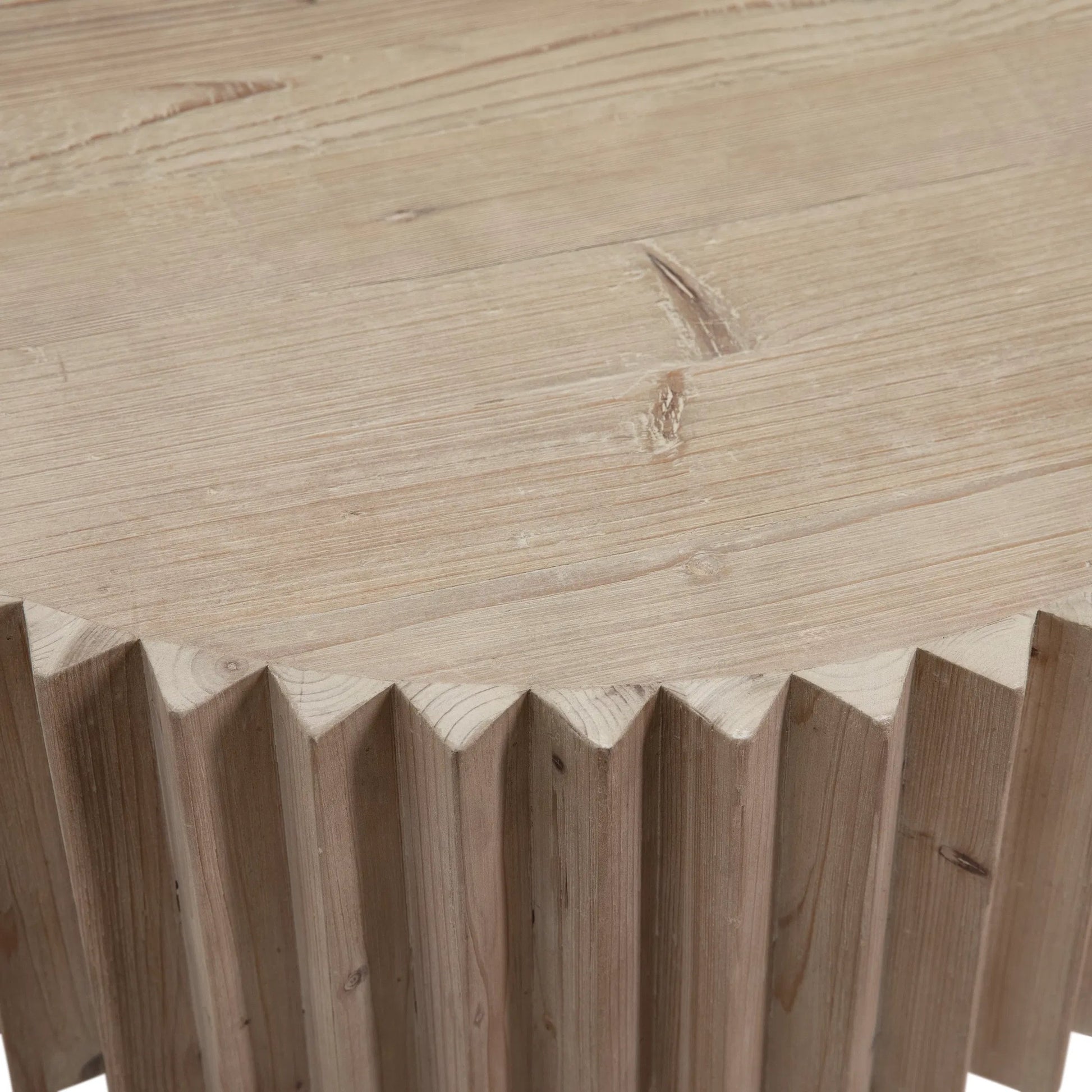Alpha Reclaimed Pine Fluted Coffee Table by Arch & Plane in light brown wash. Made from reclaimed pine in a modern style.