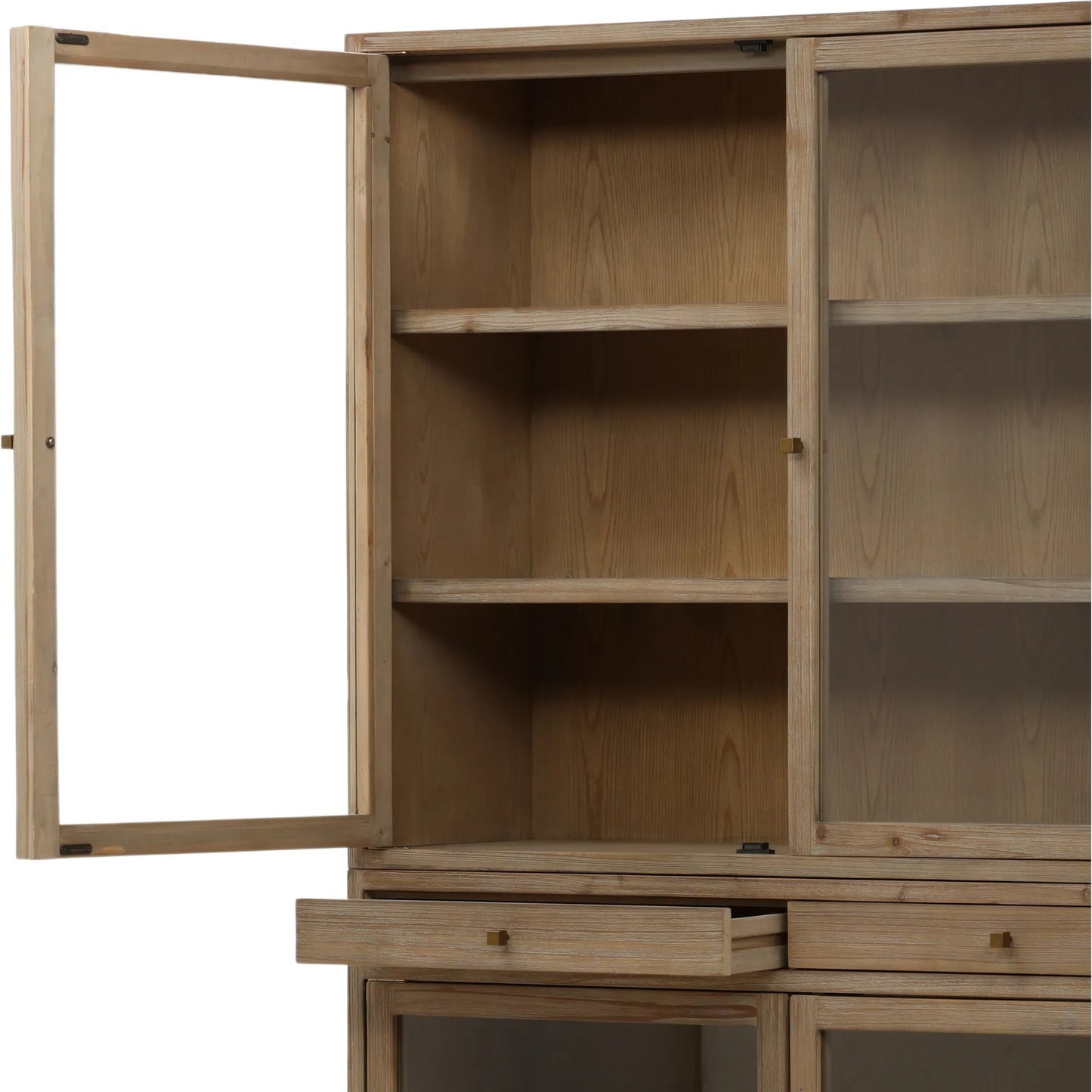 006 SI-2533003 | Closeup | Makala Cabinet by Arch & Plane in warm brown wash. Made from reclaimed pine wood, glass, select hardwood in a unique style.