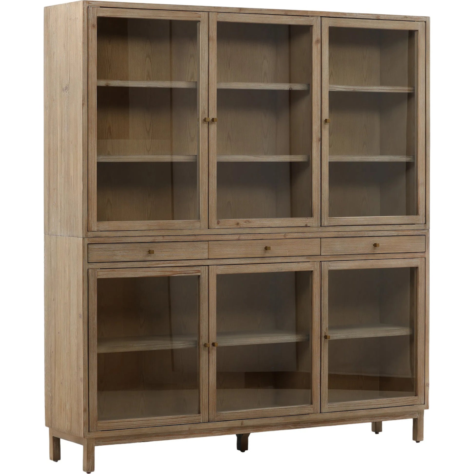 Makala Cabinet by Arch & Plane in warm brown wash. Made from reclaimed pine wood, glass, select hardwood in a unique style.