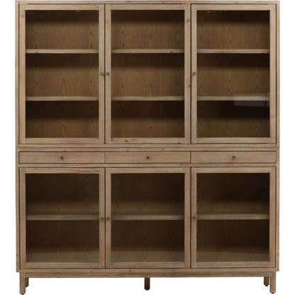Makala Cabinet by Arch & Plane in warm brown wash. Made from reclaimed pine wood, glass, select hardwood in a unique style.