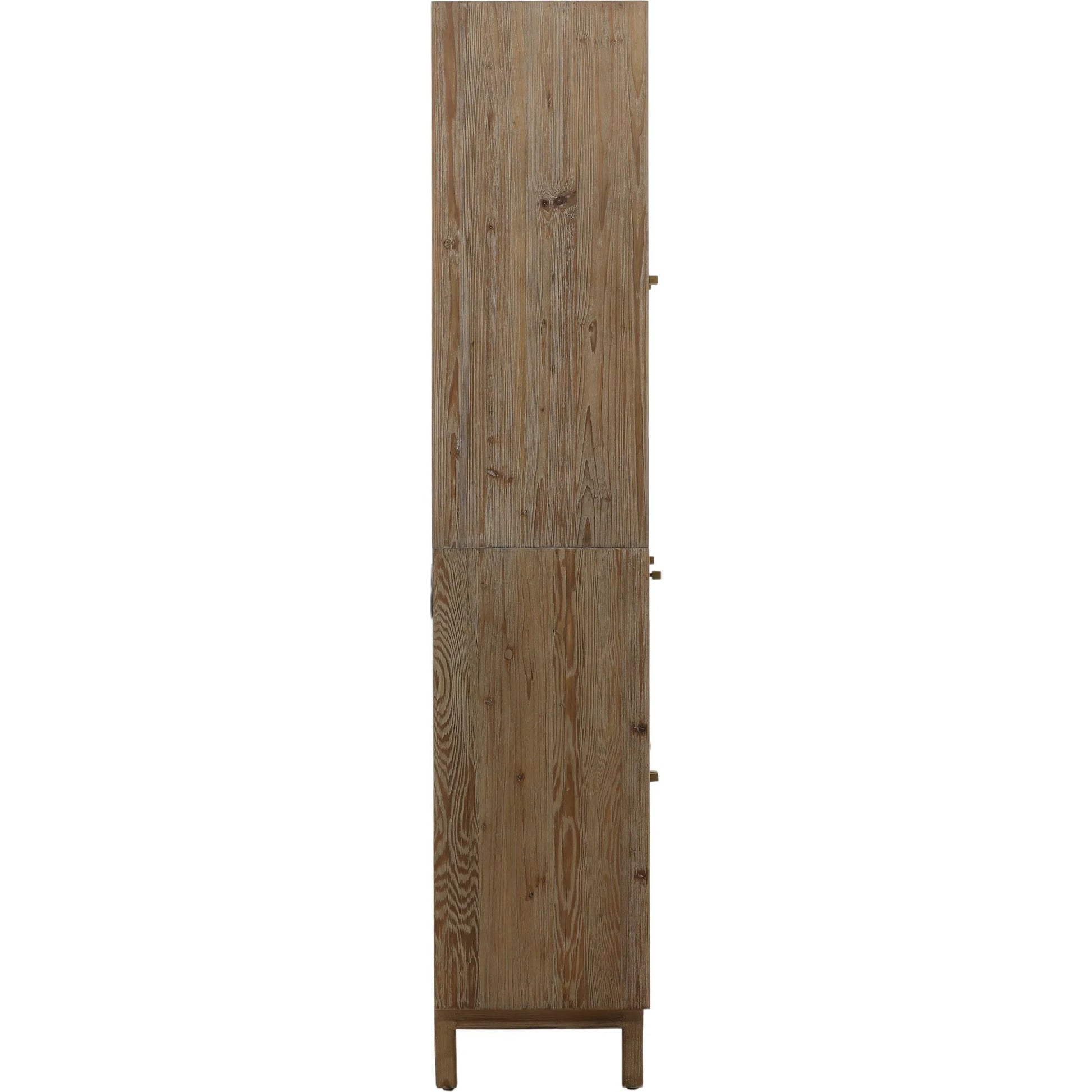 Makala Cabinet by Arch & Plane in warm brown wash. Made from reclaimed pine wood, glass, select hardwood in a unique style.