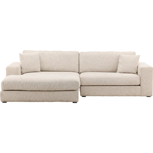 Darina Chaise Sectional by Arch & Plane in odyssey cream. Made from basketweave chenille fabric in a unique style.