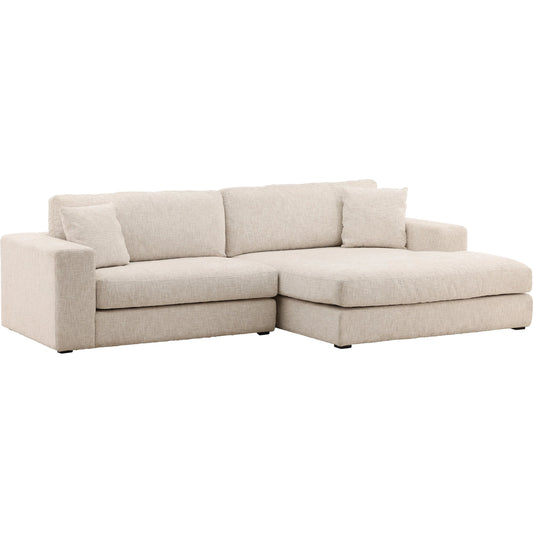 Darina Chaise Sectional by Arch & Plane in odyssey cream. Made from basketweave chenille fabric in a unique style.