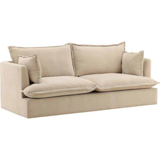 Monica Sofa by Arch & Plane in moss sand. Made from soft chenille fabric in a unique style.