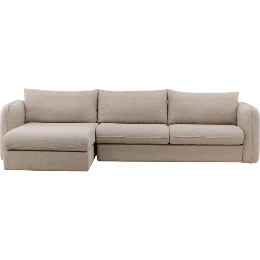 Torrey Chaise Sectional by Arch & Plane in olana sand. Made from boucle fabric in a unique style.