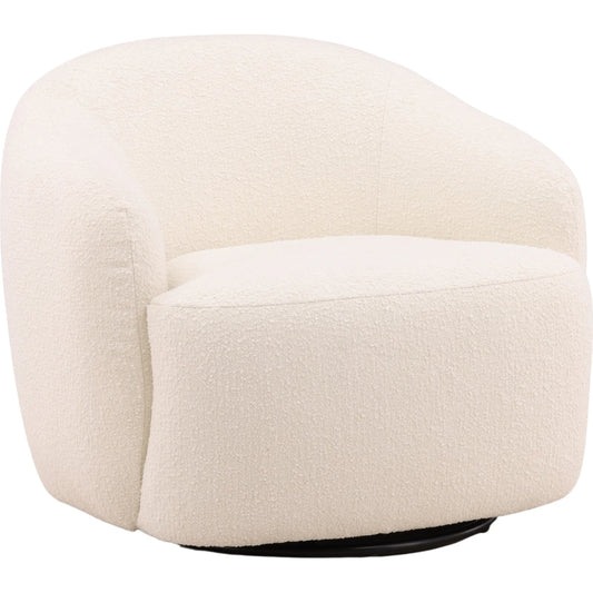 Geralyn Swivel Chair by Arch & Plane in cream, black. Made from boucle fabric, iron base in a unique style.