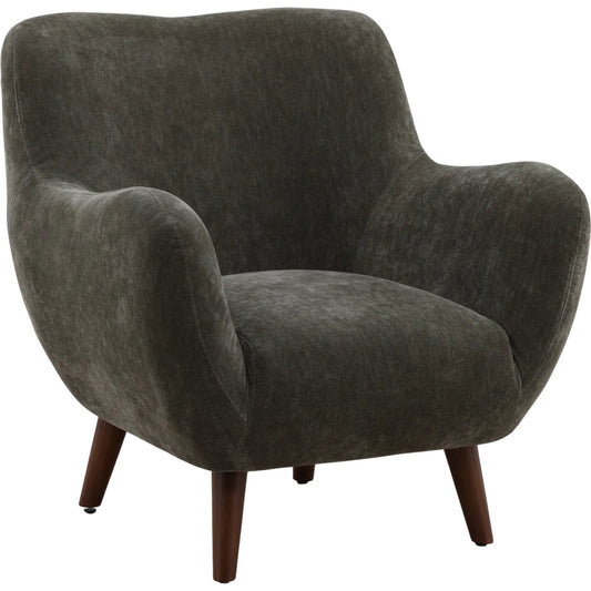 Imelda Occasional Chair by Arch & Plane in canna forest, brown. Made from chenille fabric, rubber wood in a unique style.