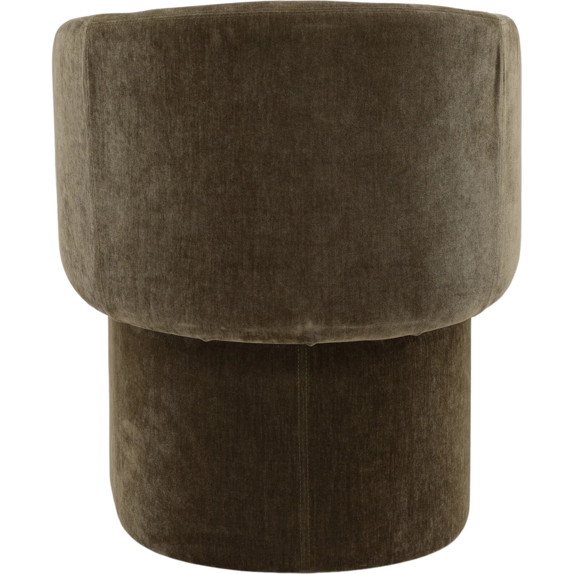 Thelma Dining Chair by Arch & Plane in moss olive. Made from velvet fabric in a unique style.