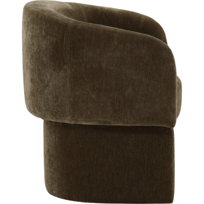 Thelma Dining Chair by Arch & Plane in moss olive. Made from velvet fabric in a unique style.