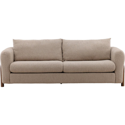 Neil Sofa by Arch & Plane in olana sand, brown. Made from boucle fabric, rubber wood in a unique style.
