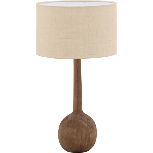 Noa Table Lamp by Arch & Plane in medium brown, beige shade. Made from mango wood, jute shade in a transitional style.