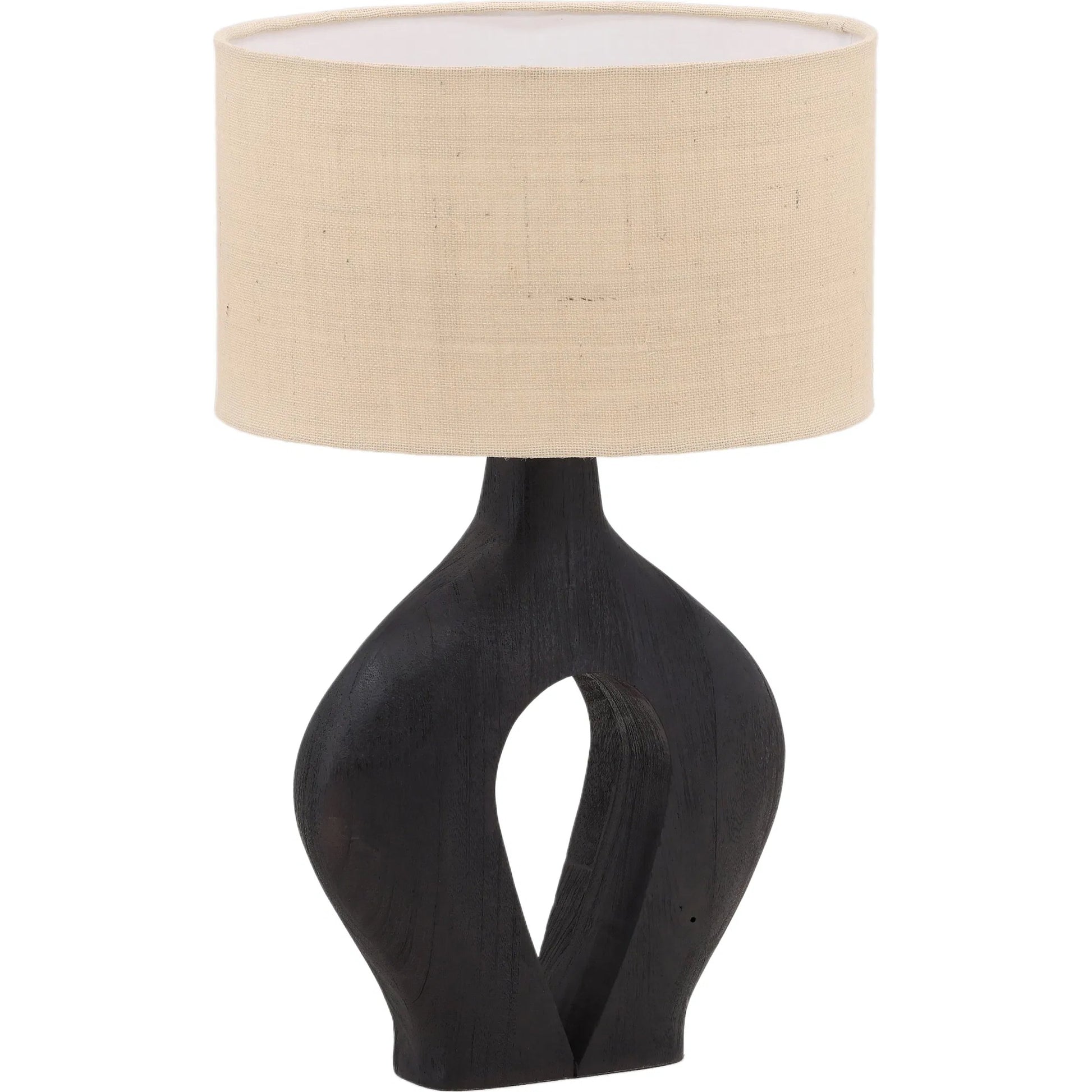 Scott Table Lamp by Arch & Plane in black, beige shade. Made from mango wood, jute shade in a modern style.