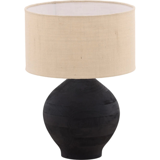 Hollis Table Lamp by Arch & Plane in black, beige. Made from mango wood, jute shade in a unique style.