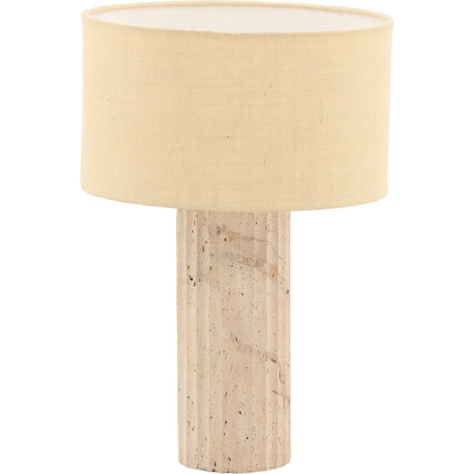 Leland Table Lamp by Arch & Plane in natural, beige. Made from travertine, jute shade in a unique style.