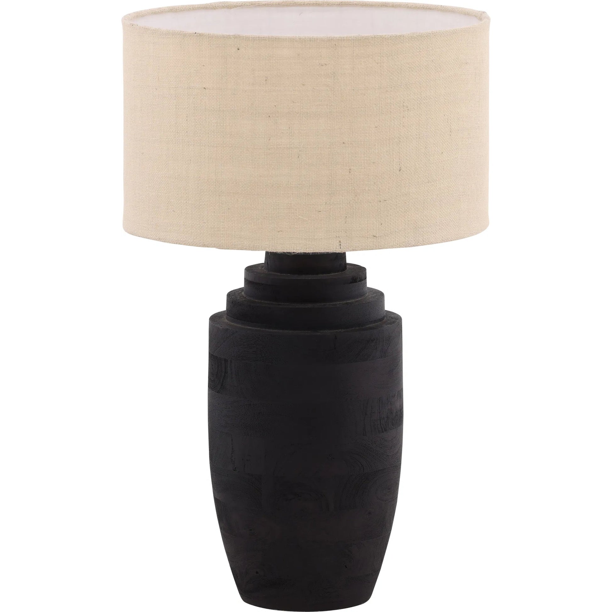 Orlaith Table Lamp by Arch & Plane in black, beige. Made from mango wood, jute shade in a unique style.