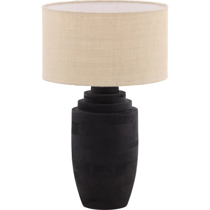 Orlaith Table Lamp by Arch & Plane in black, beige. Made from mango wood, jute shade in a unique style.